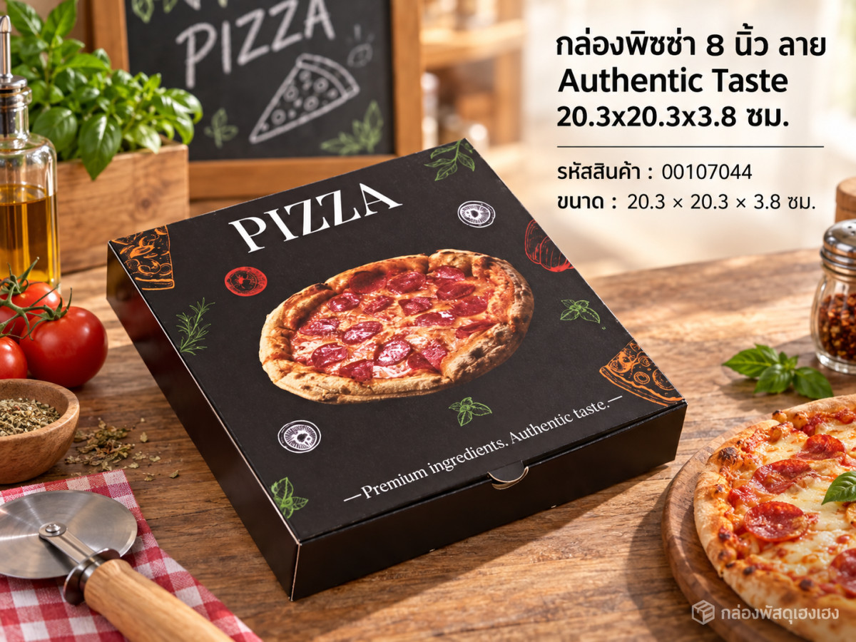 กล่องพิซซ่า 8 นิ้ว ลาย Authentic Taste 20.3x20.3x3.8 ซม.