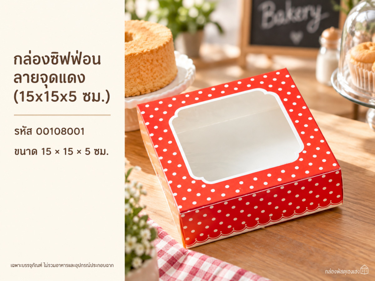 กล่องชิฟฟ่อน ลายจุดแดง (15x15x5 ซม.)