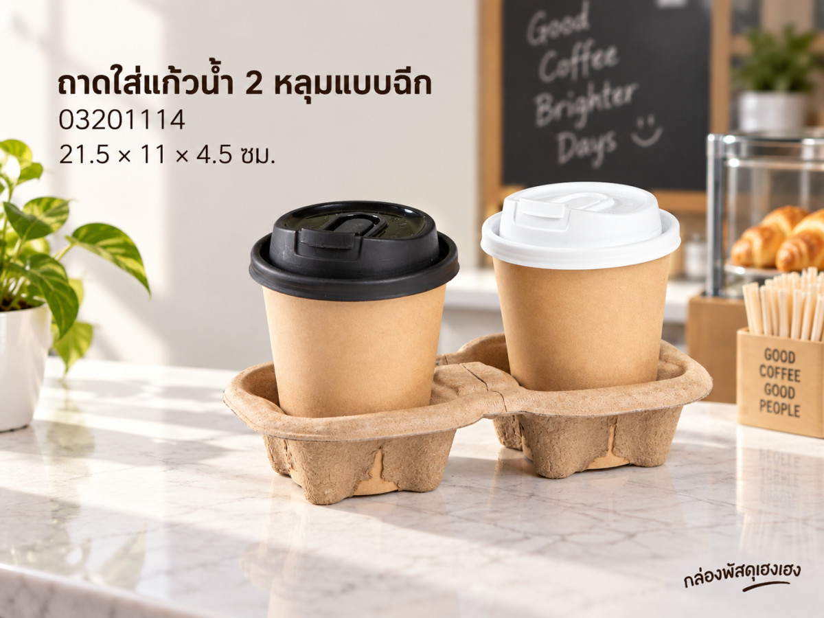 ถาดใส่แก้วน้ำ 2 หลุมแบบฉีก ( ถาดรังไข่ ) (21.5x11x4.5 ซม.)