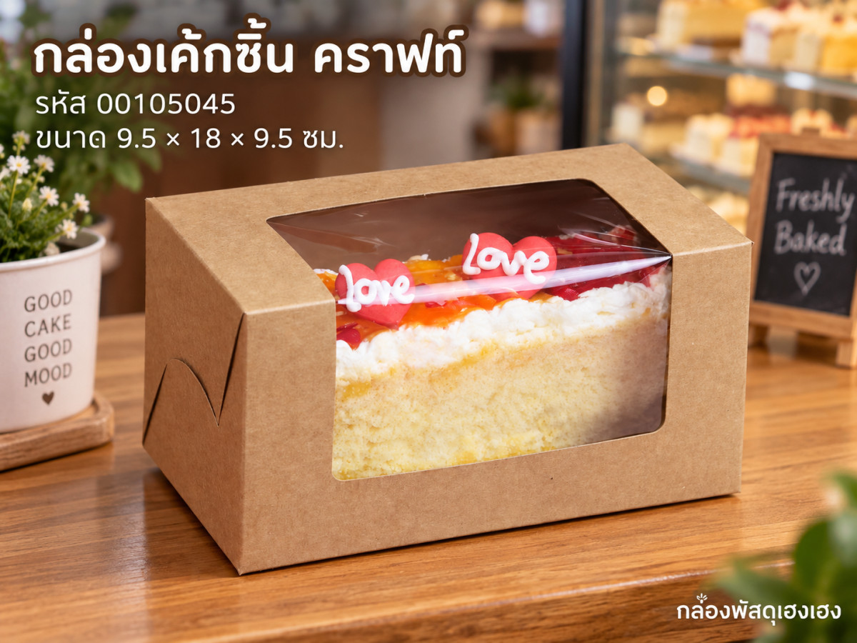 กล่องเค้กชิ้น คราฟท์ 9.5x18x9.5 ซม.