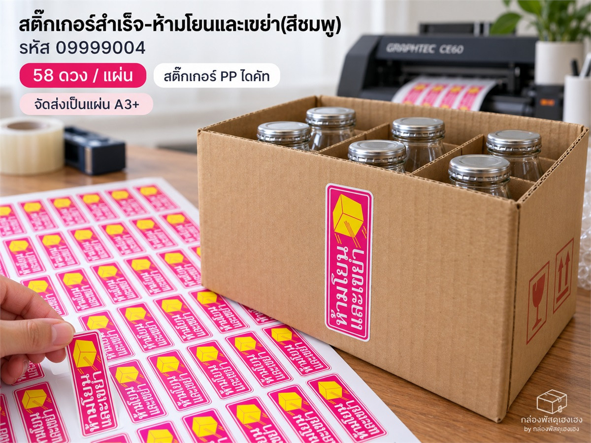 สติ๊กเกอร์สำเร็จ-ห้ามโยนและเขย่า(สีชมพู)