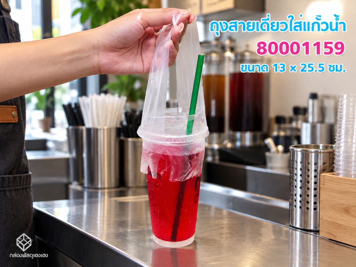 ถุงสายเดี่ยวใส่แก้วน้ำ(5 นิ้ว x 10 นิ้ว x 0.05 มม.)