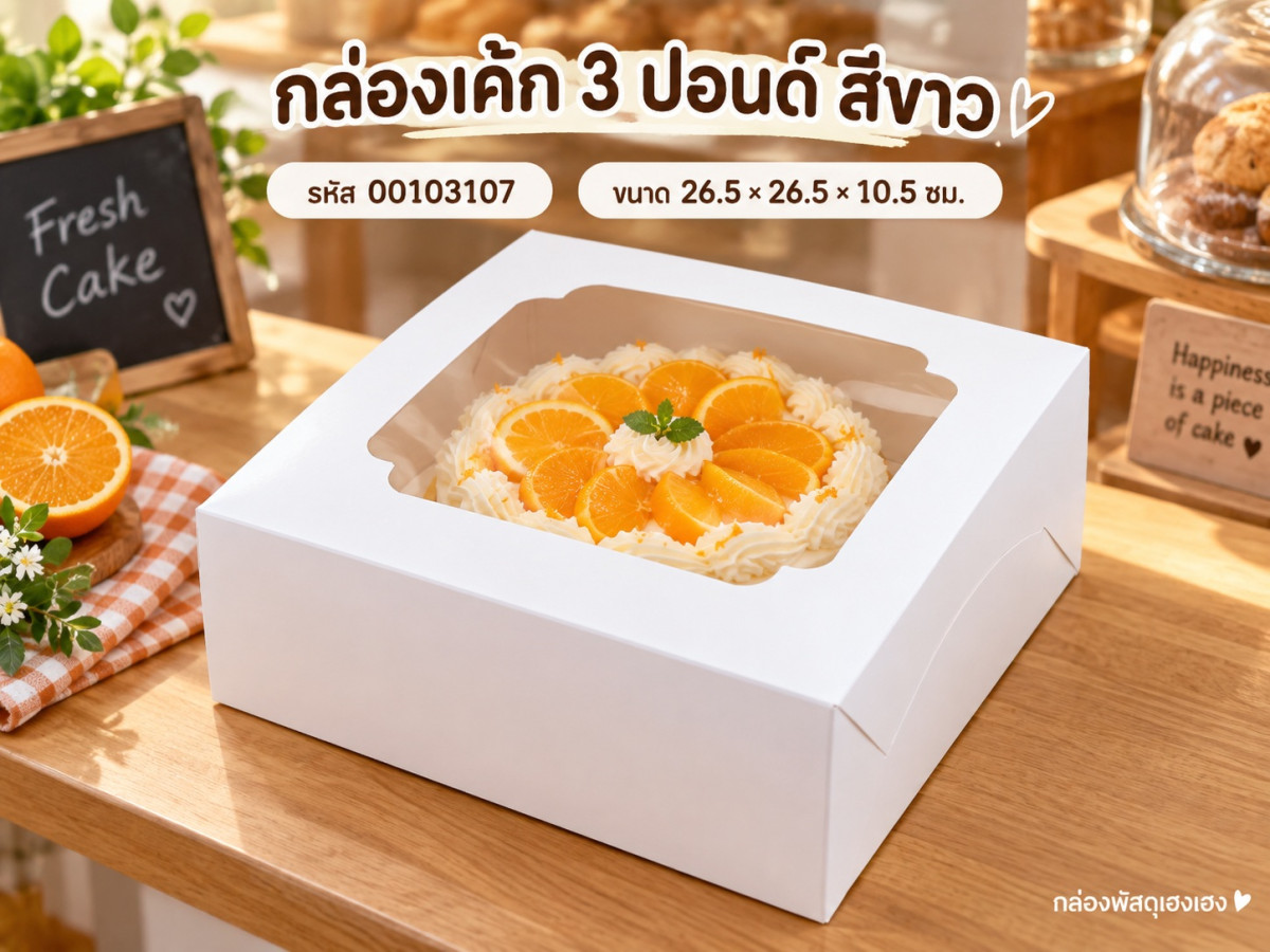 กล่องเค้ก 3 ปอนด์ สีขาว 26.5x26.5x10.5 ซม.