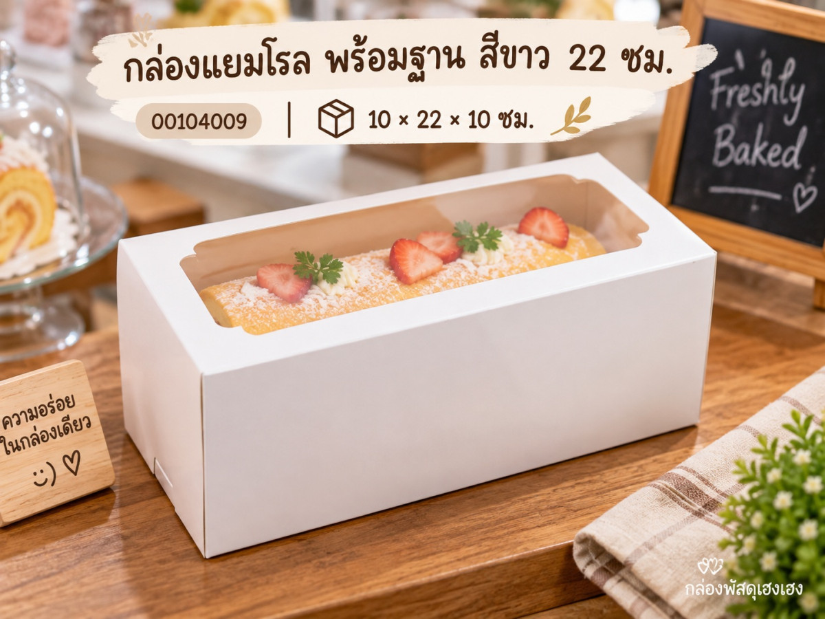 กล่องแยมโรล พร้อมฐาน สีขาว 22 ซม. 10x22x10 ซม.