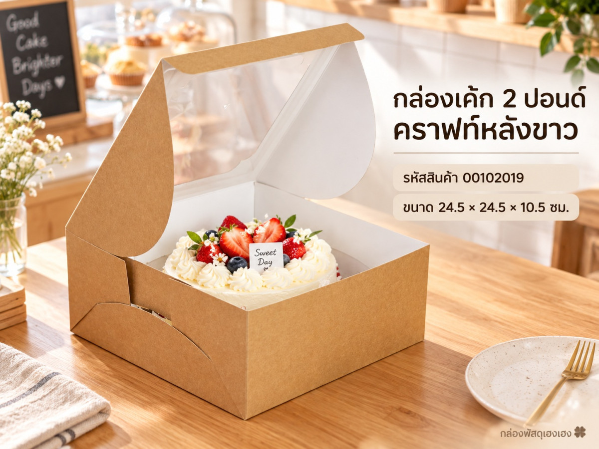 กล่องเค้ก 2 ปอนด์ คราฟท์หลังขาว 24.5x24.5x10.5 ซม.