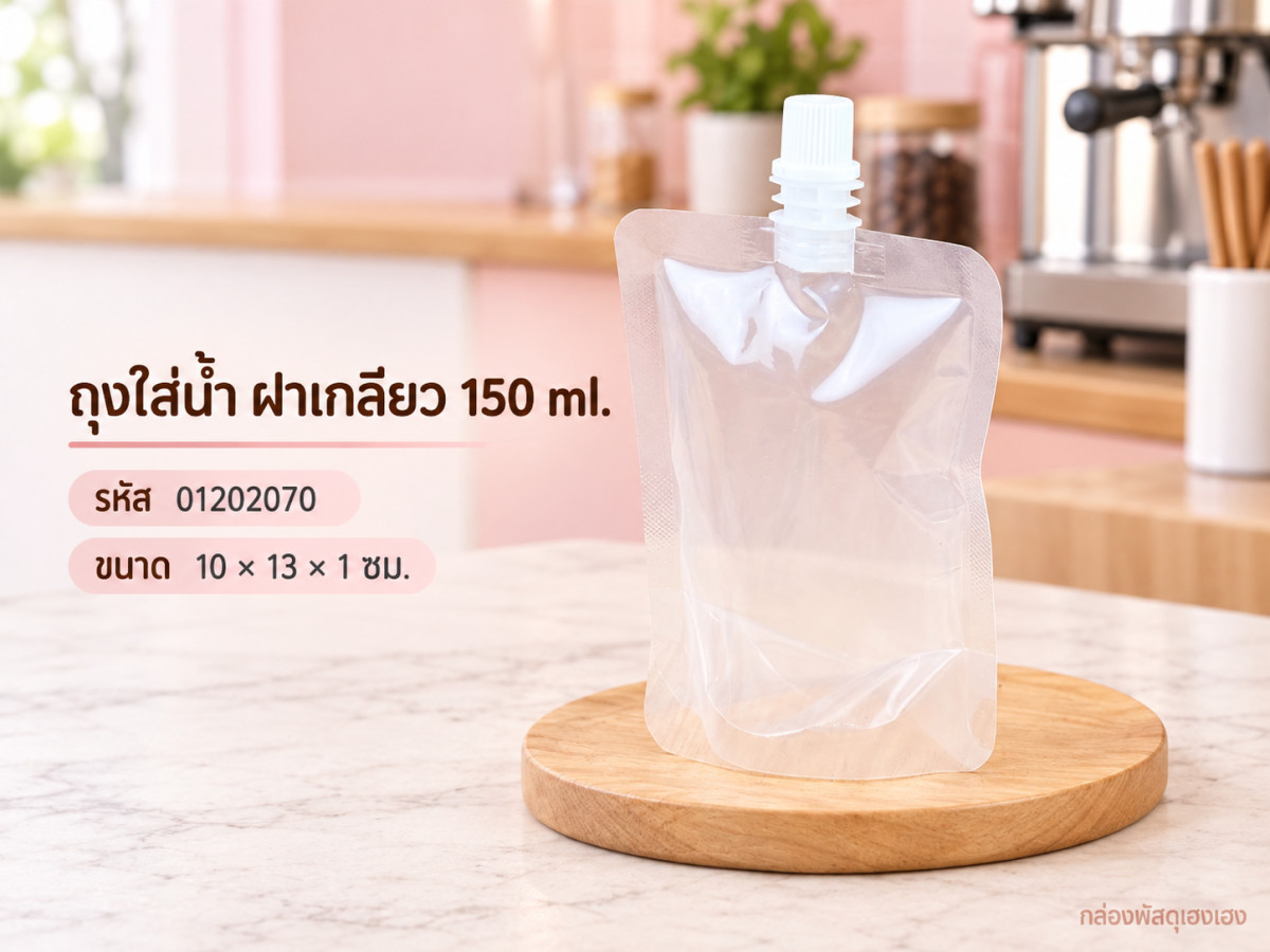 ถุงใส่น้ำ แบบฝาเกลียวหมุนปิด 150 ml. ขนาด 10 × 13 × 1 ซม.