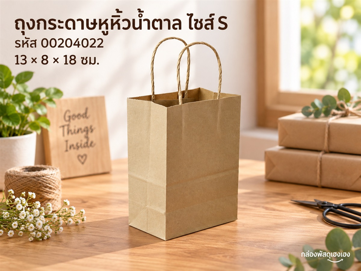 ถุงกระดาษหูหิ้วน้ำตาล S ขนาด 13x8x18 ซม.