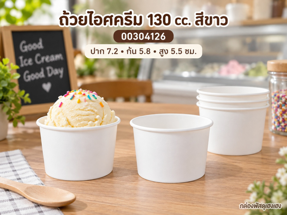 ถ้วยไอศครีม 130 cc. สีขาว 7.2x7.2x5.5 ซม.