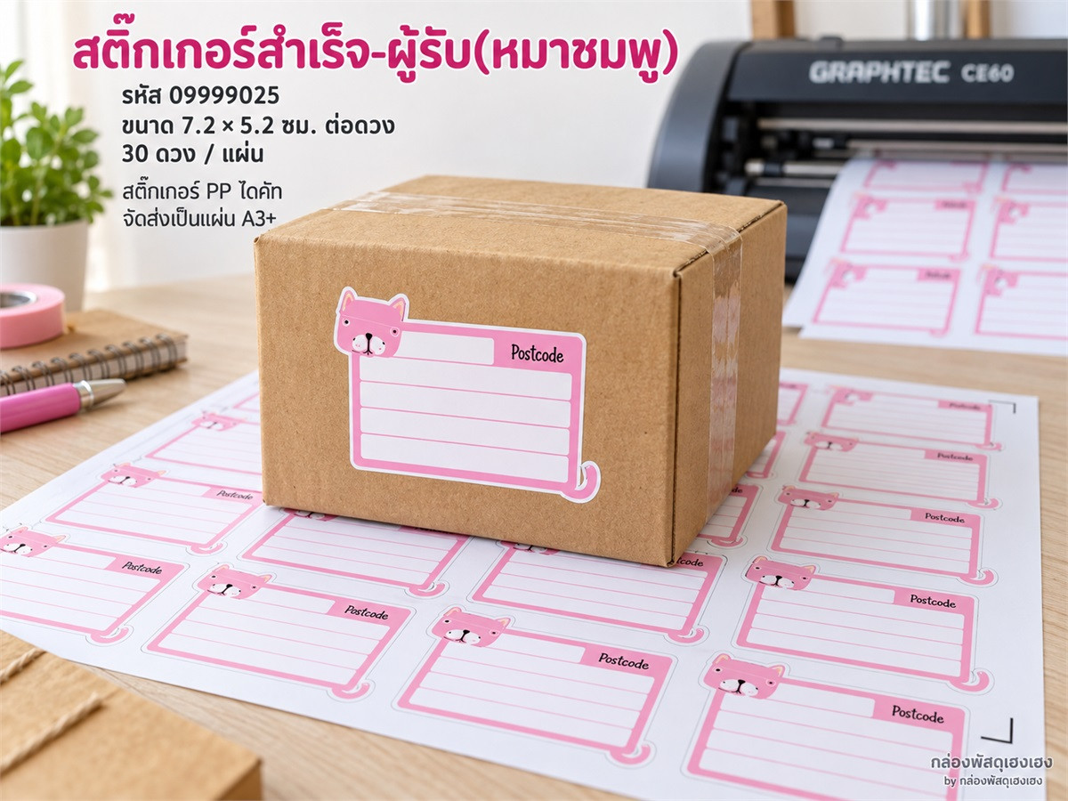 สติ๊กเกอร์สำเร็จ-ผู้รับ(หมาชมพู)