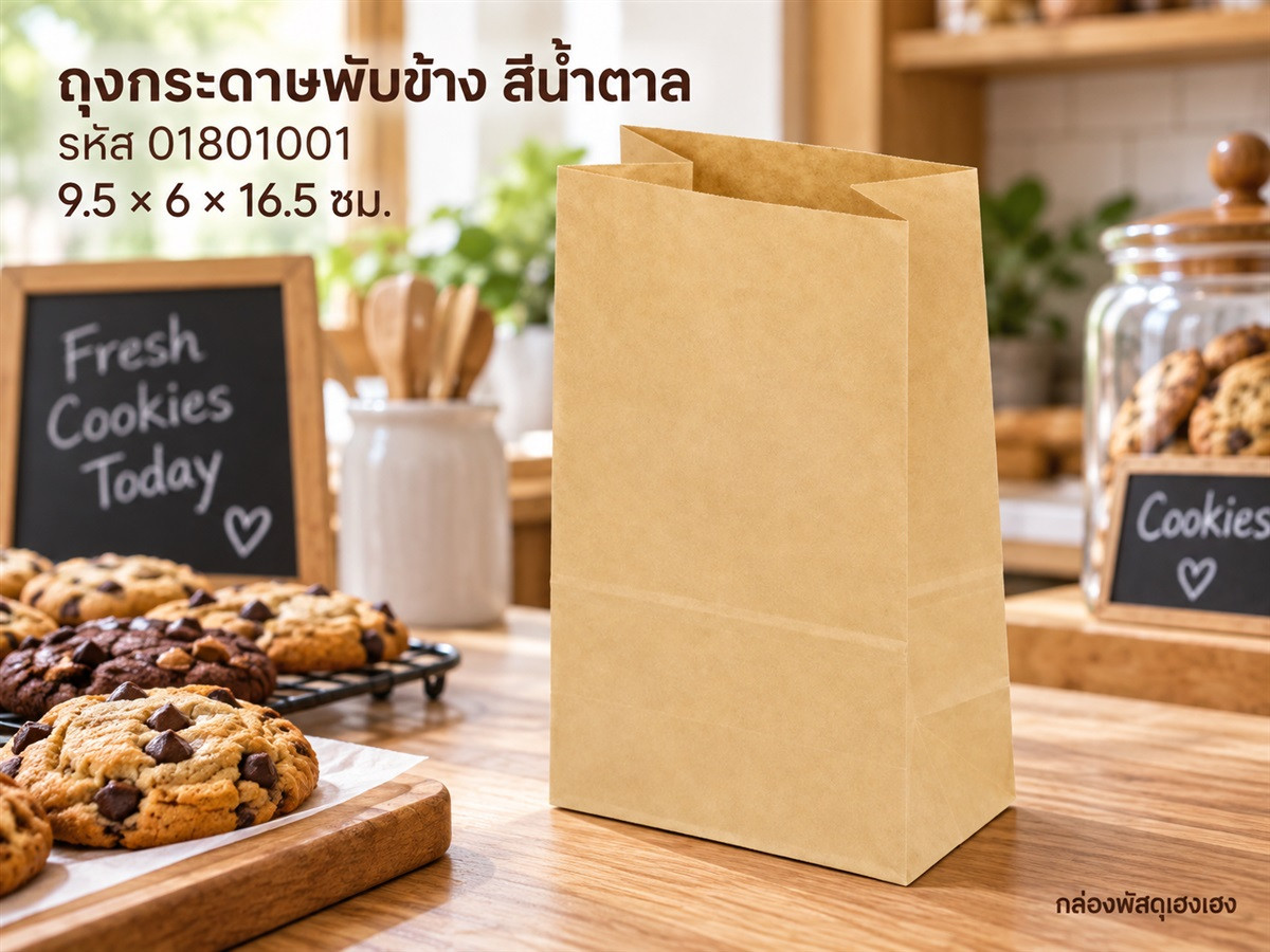 ถุงกระดาษพับข้าง สีน้ำตาล 9.5x6x16.5 cm.
