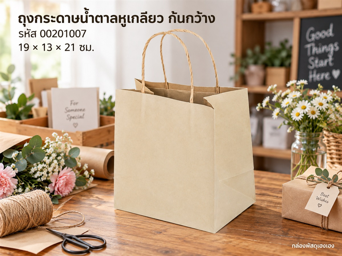 ถุงกระดาษหูเกลียวน้ำตาล ขนาด 19x13x21 ซม.