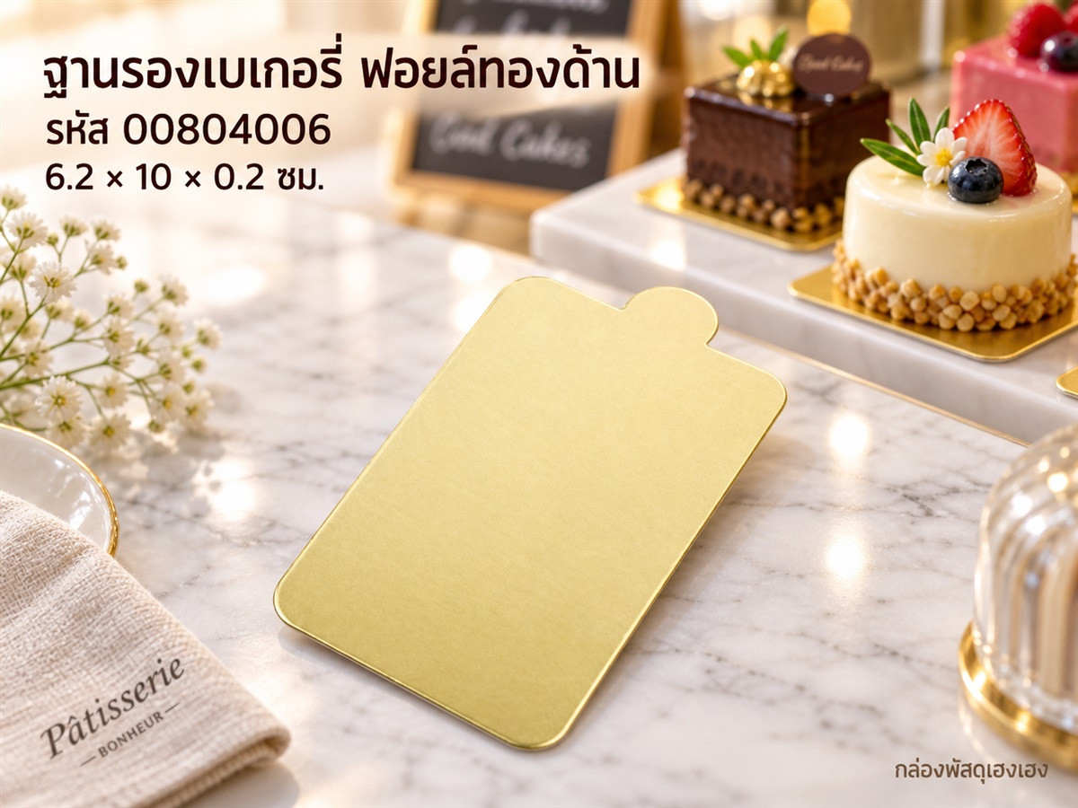 ฐานรองเบเกอรี่ ทรงเหลียมฟอยล์ทองด้าน