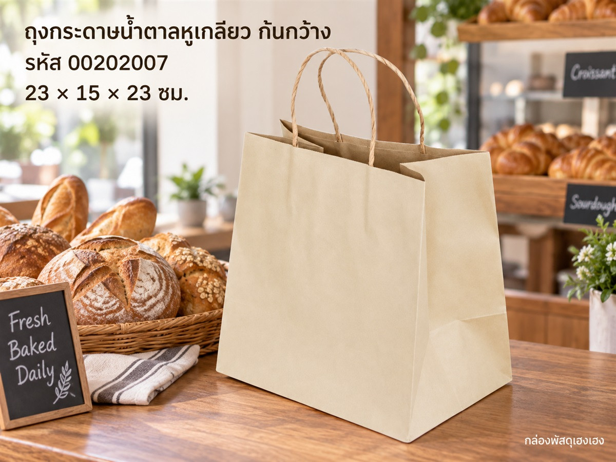 ถุงกระดาษหูเกลียวน้ำตาล ขนาด 23x15x23 ซม.