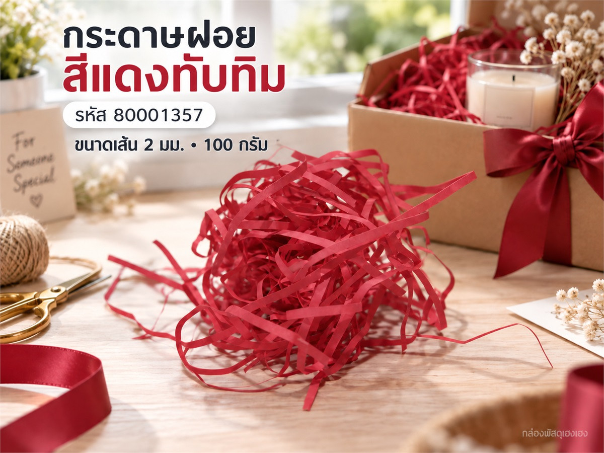 กระดาษฝอย สีแดงทับทิม 2 mm. 100 กรัม