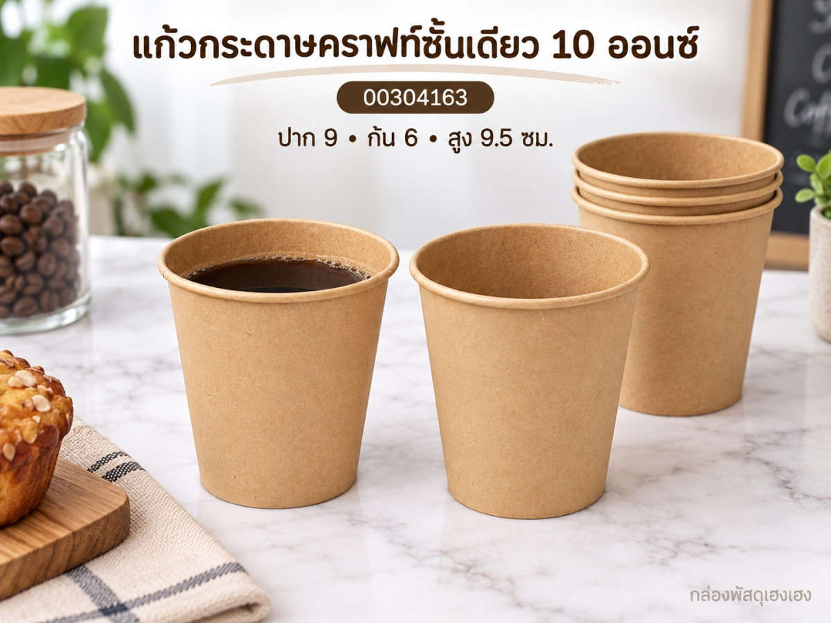 แก้วกระดาษคราฟท์ชั้นเดียว ขนาด 10 ออนซ์ 9x9x9.5 ซม.