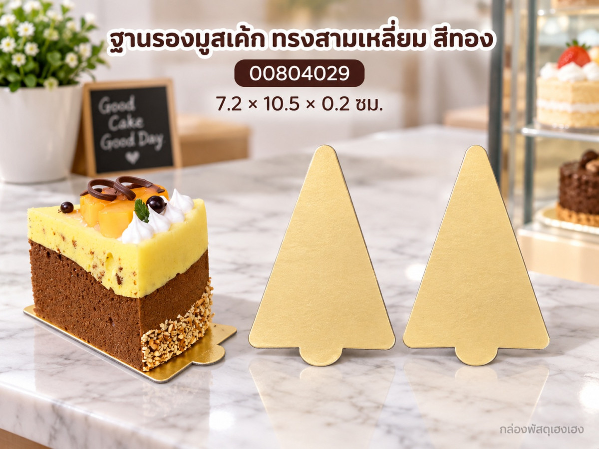 ฐานรองมูสเค้ก ทรงสามเหลี่ยม สีทอง 7.2x10.5x0.2 ซม.
