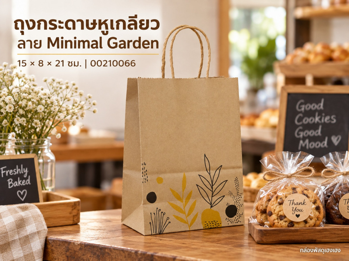 ถุงกระดาษหูเกลียว ลาย Minimal Garden 15x8x21 ซม.