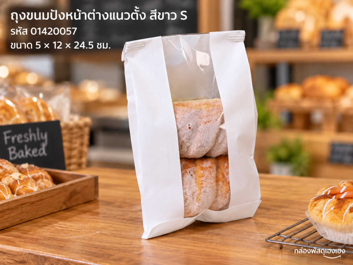 ถุงขนมปัง หน้าต่างแนวตั้ง สีขาว S (5x12x24.5 ซม.)