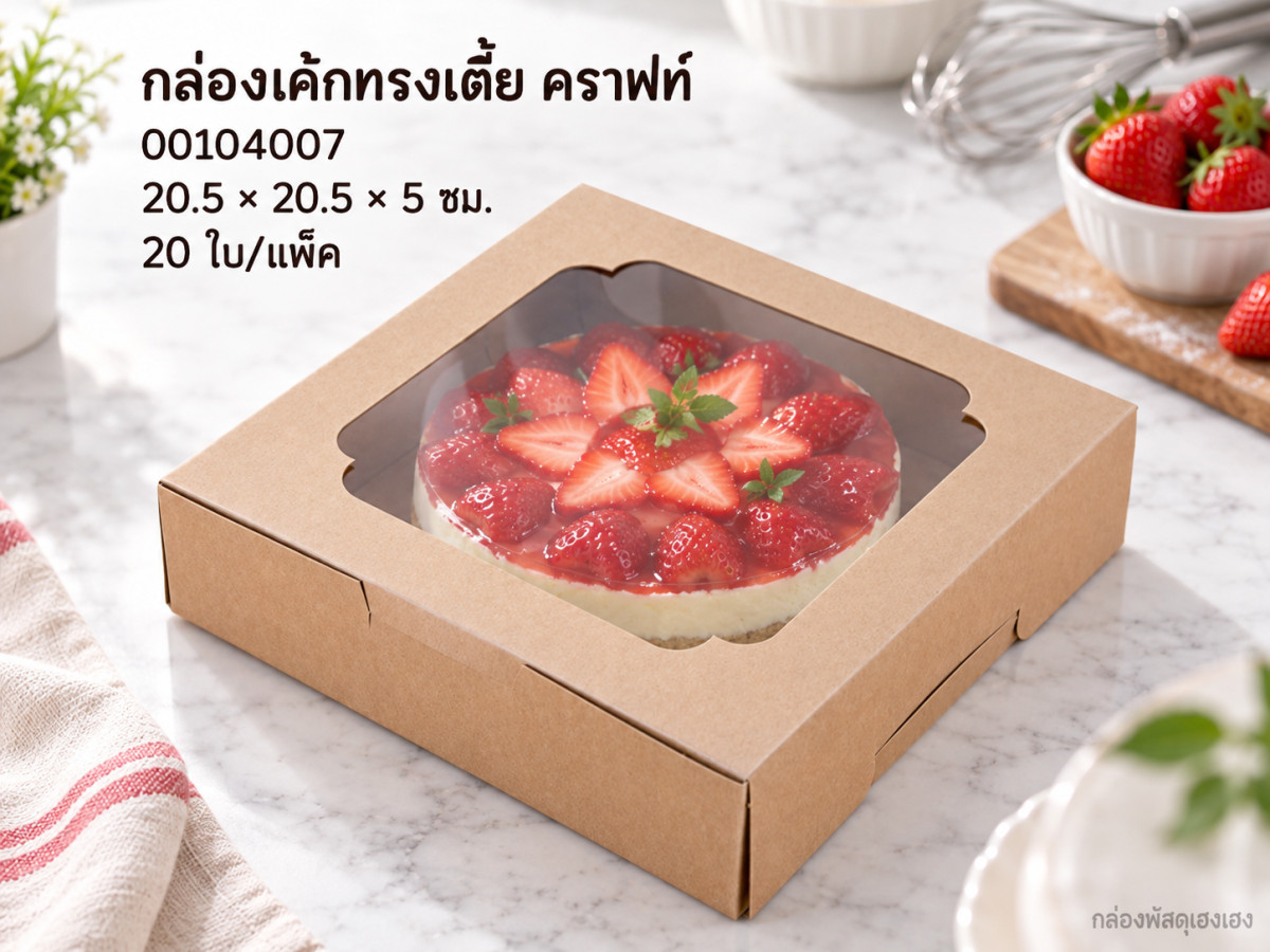 กล่องเค้กครึ่งปอน(คราฟ) ขนาด 20.5*20.5*5 ซม.