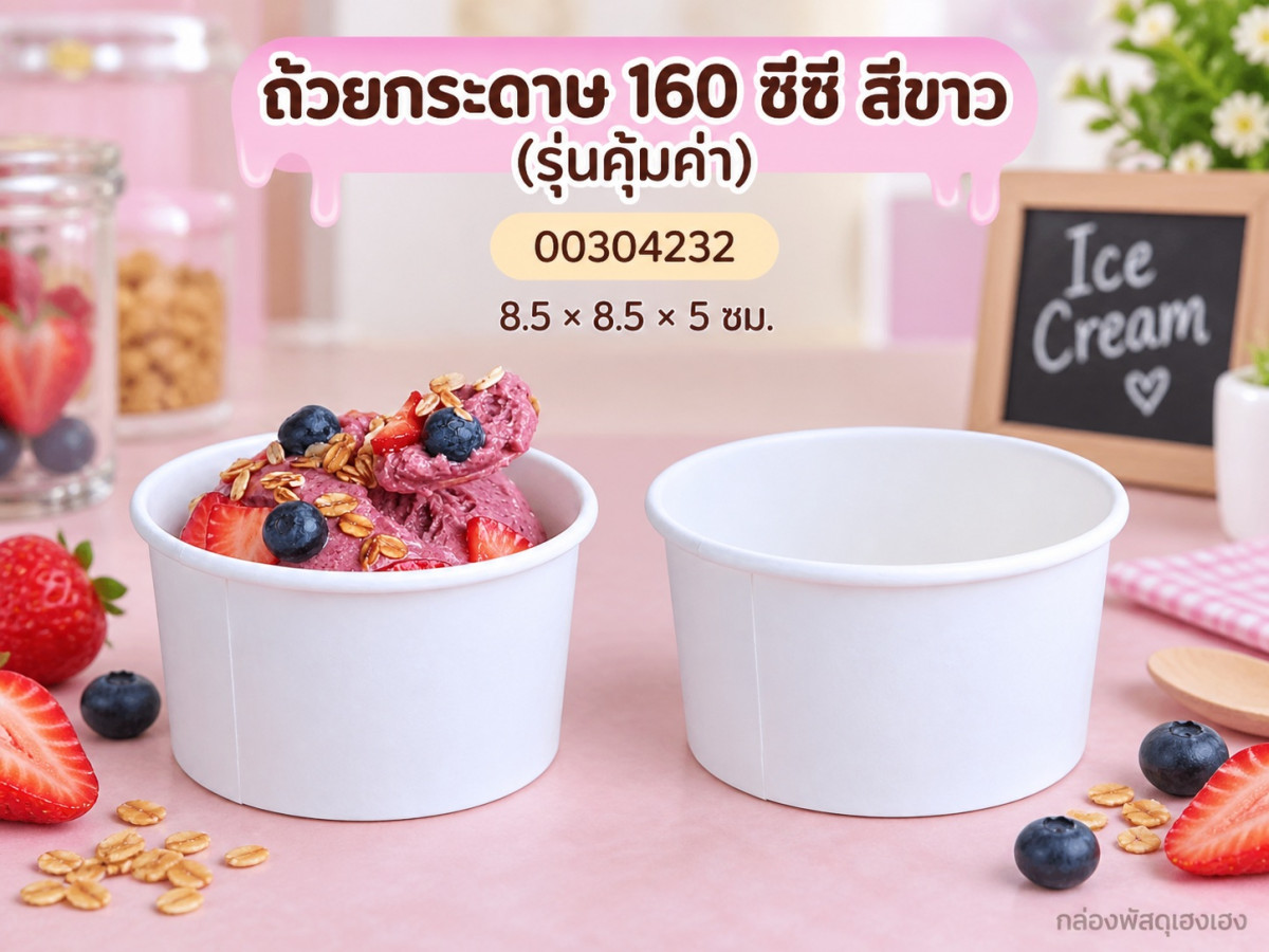 ถ้วยกระดาษ 160cc. ขาว (รุ่นคุ้มค่า) 8.5x8.5x5 ซม.