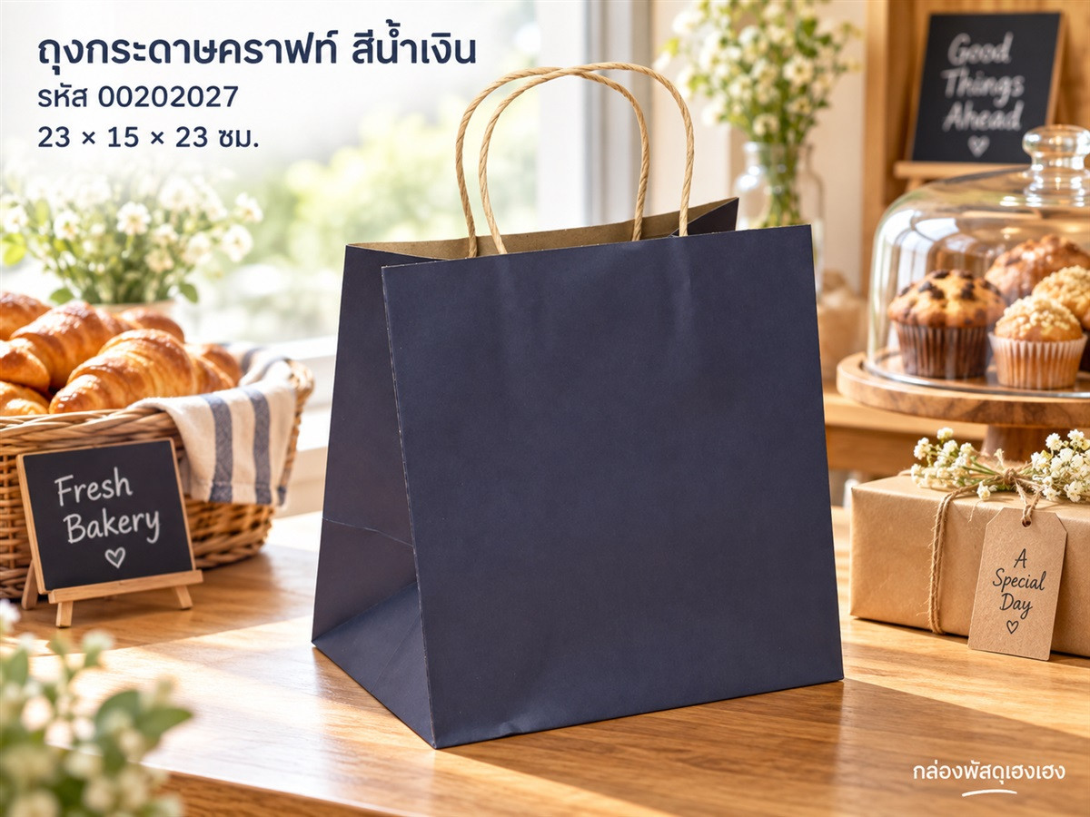 ถุงกระดาษคราฟท์ สีน้ำเงิน 23x15.2x23.7 ซม.