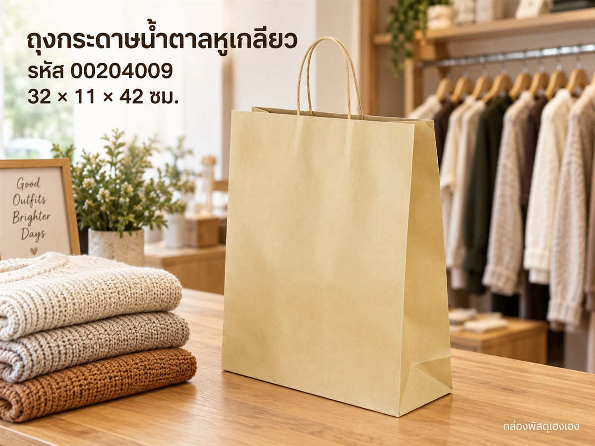 ถุงกระดาษน้ำตาลหูเกลียว ขนาด 32x11x42 ซม.