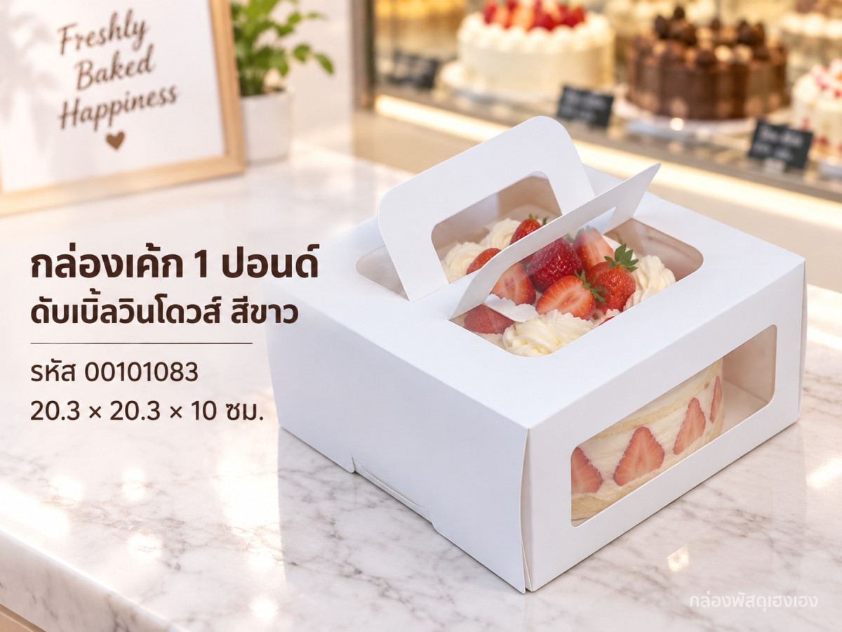 กล่องเค้ก 1 ปอนด์ ดับเบิ้ลวินโดวส์ สีขาว 20.3x20.3x10 ซม.