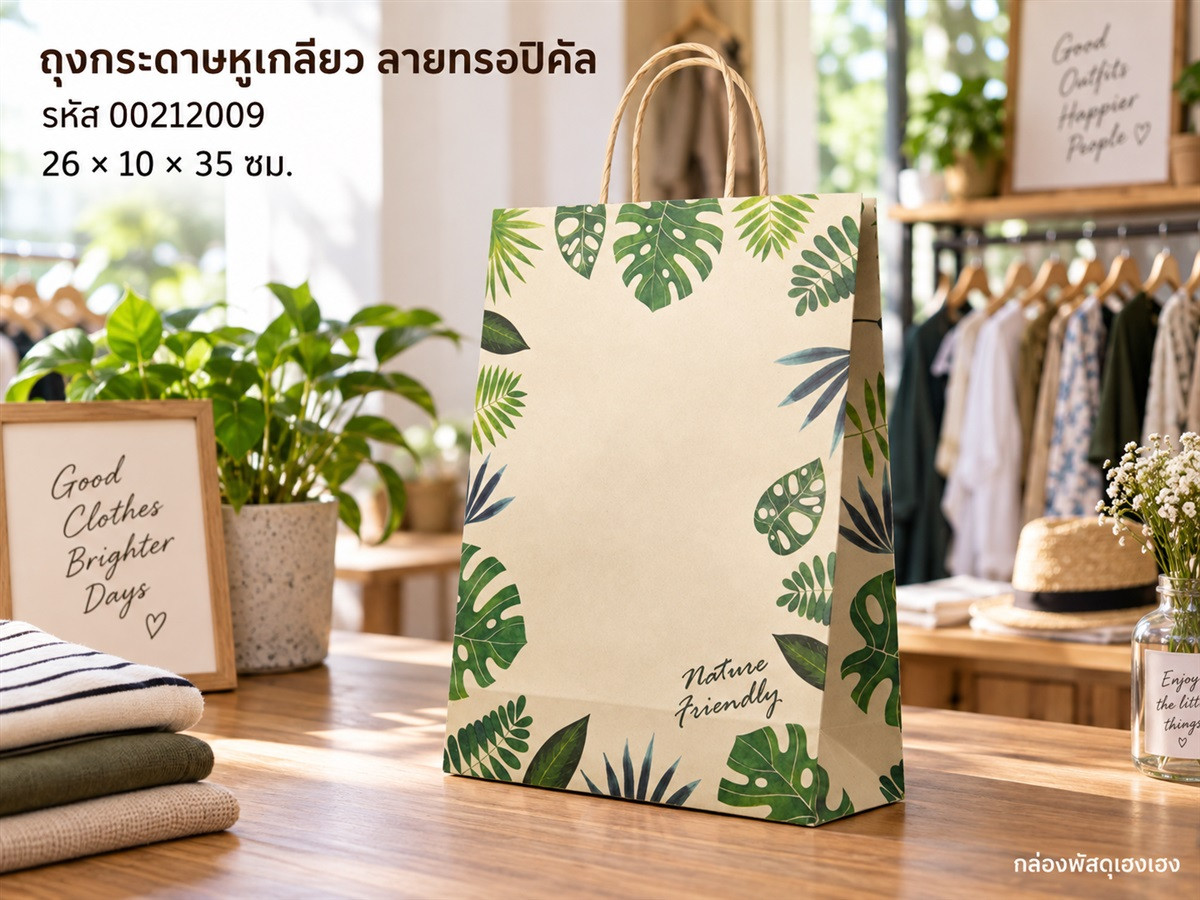 ถุงกระดาษหูเกลียว ลายทรอปิคัล 26x10x35 ซม.