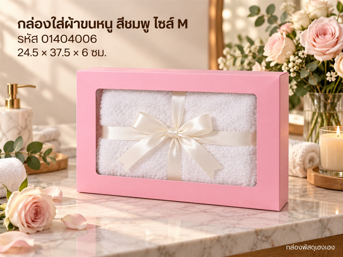 กล่องใส่ผ้าขนหนูสีชมพู ไซส์ M