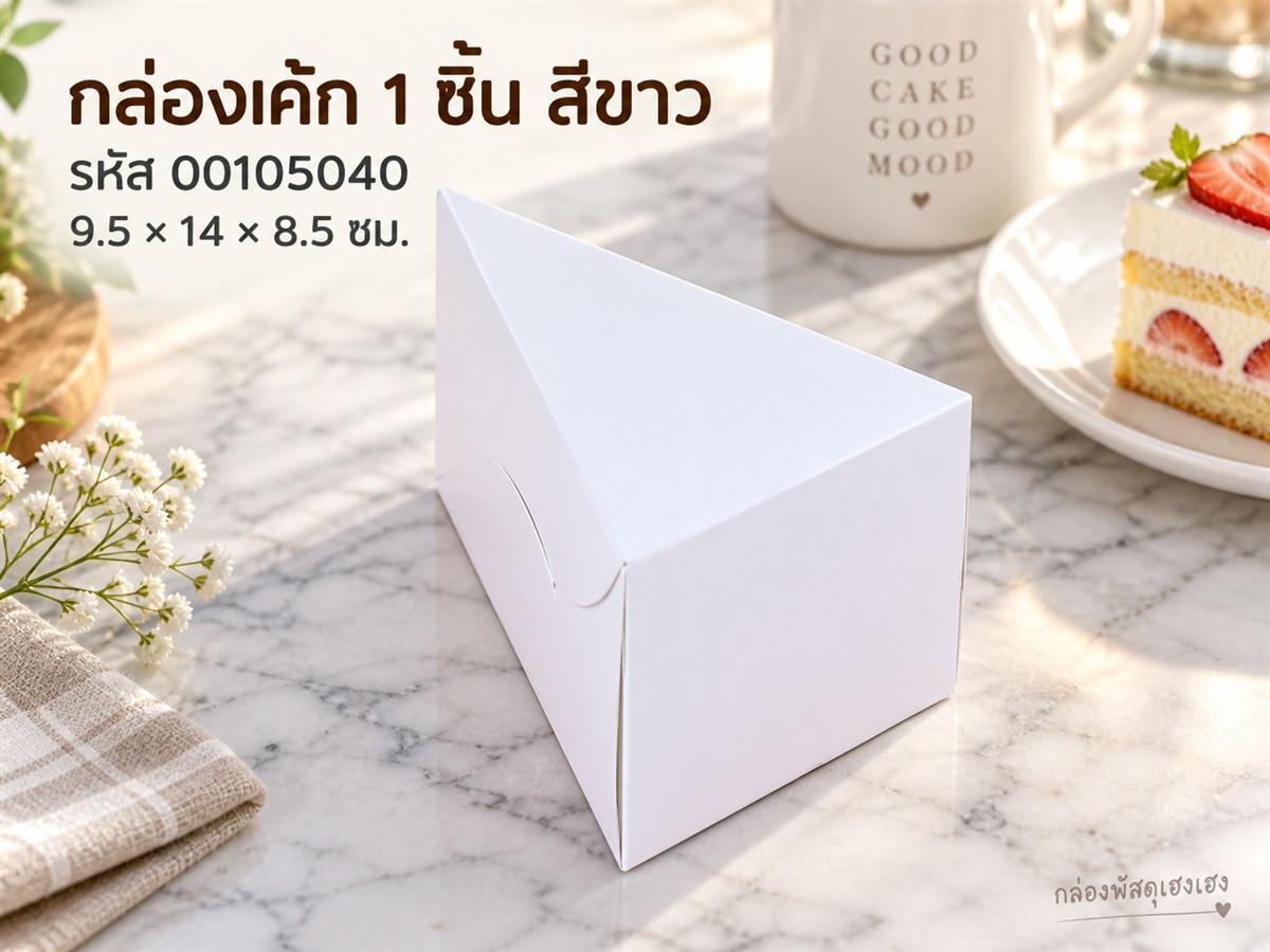 กล่องเค้ก 1 ชิ้น สีขาว 9.5x14x8.5 ซม.