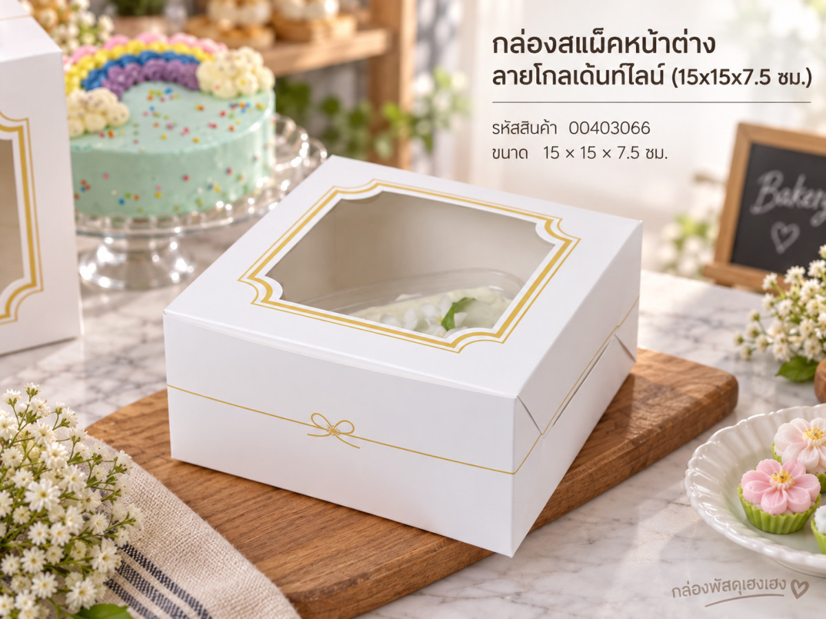 กล่องสแน็คหน้าต่าง ลายโกลเด้นท์ไลน์ (15x15x7.5 ซม.)