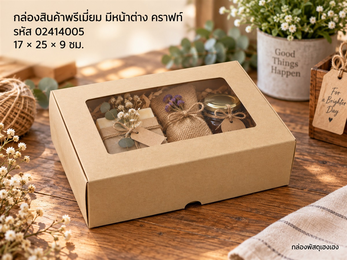 กล่องสินค้าพรีเมี่ยม มีหน้าต่าง คราฟ 17x25x9 ซม.