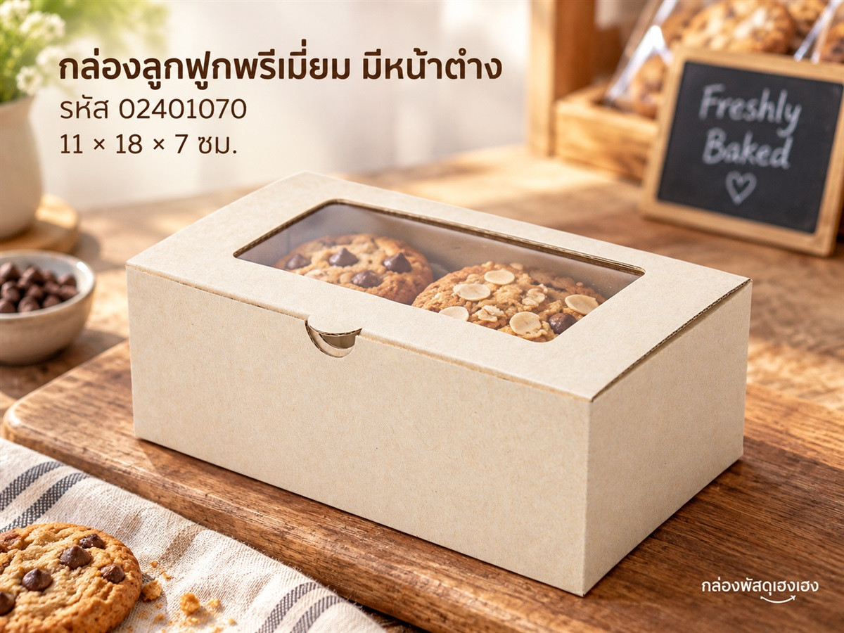 กล่องลูกฟูกพรีเมี่ยม มีหน้าต่าง 11x18x7 ซม.