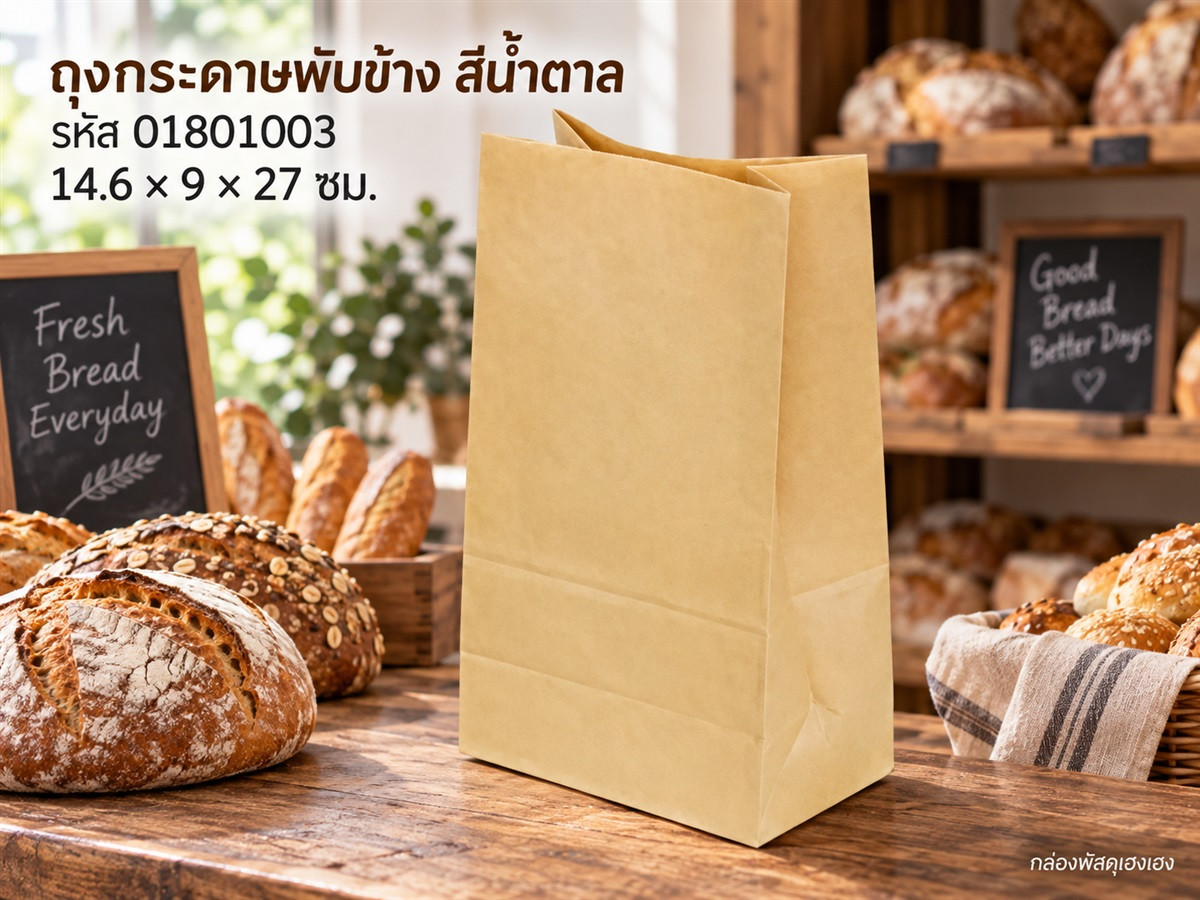 ถุงกระดาษพับข้าง สีน้ำตาล 14.6x9x27 cm.