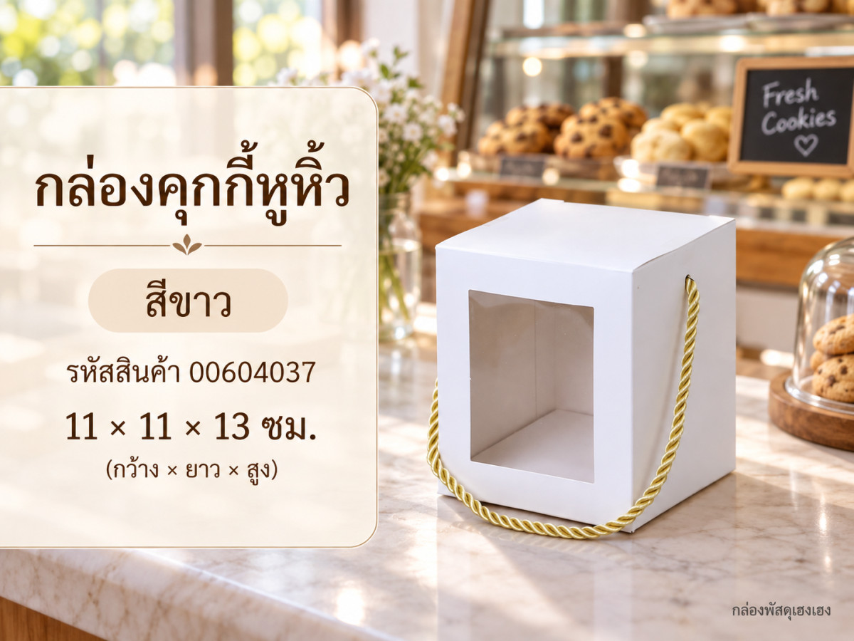 กล่องคุกกี้หูหิ้ว สีขาว 11x11x13 ซม.