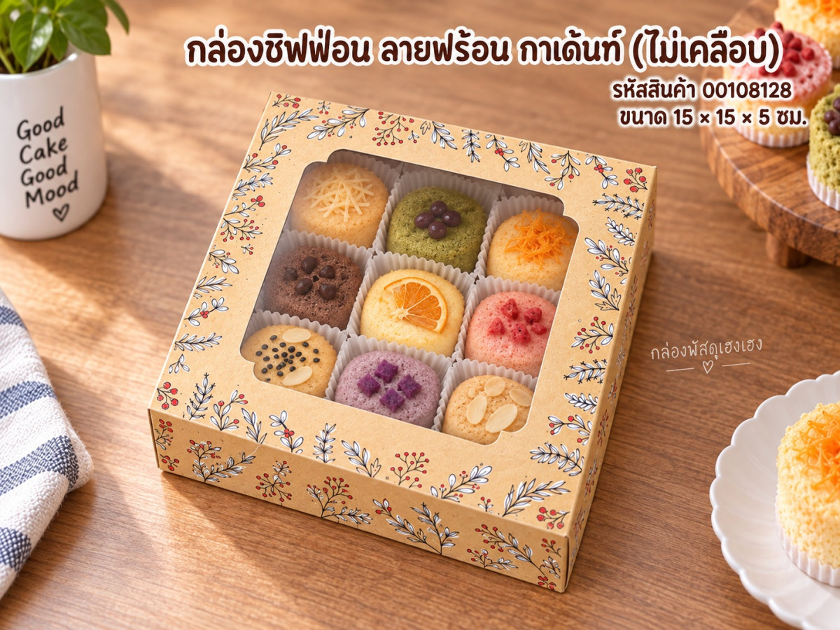 กล่องชิฟฟ่อน ลายฟร้อน กาเด้นท์(ไม่เคลือบ) 15x15x5 ซม.