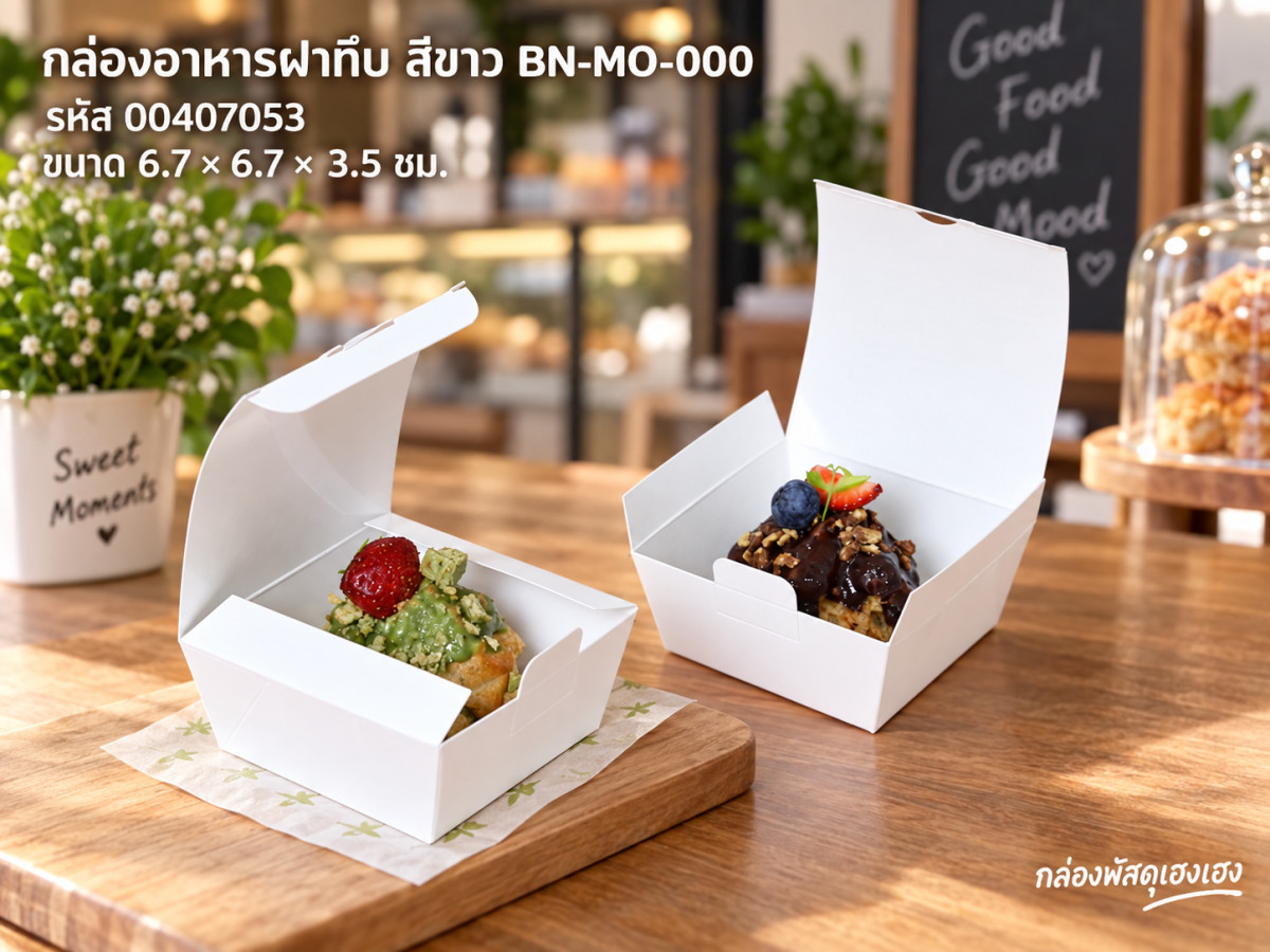 กล่องอาหารฝาทึบ สีขาว(อบได้) BN-MO-000 (6.7x6.7x3.5 ซม.)