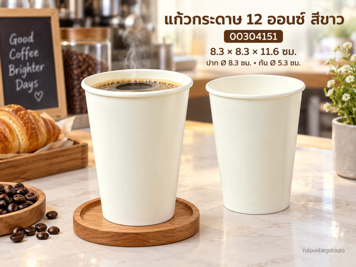 แก้วกระดาษ 12 ออนซ์ สีขาว 8.3x8.3x11.6 ซม.