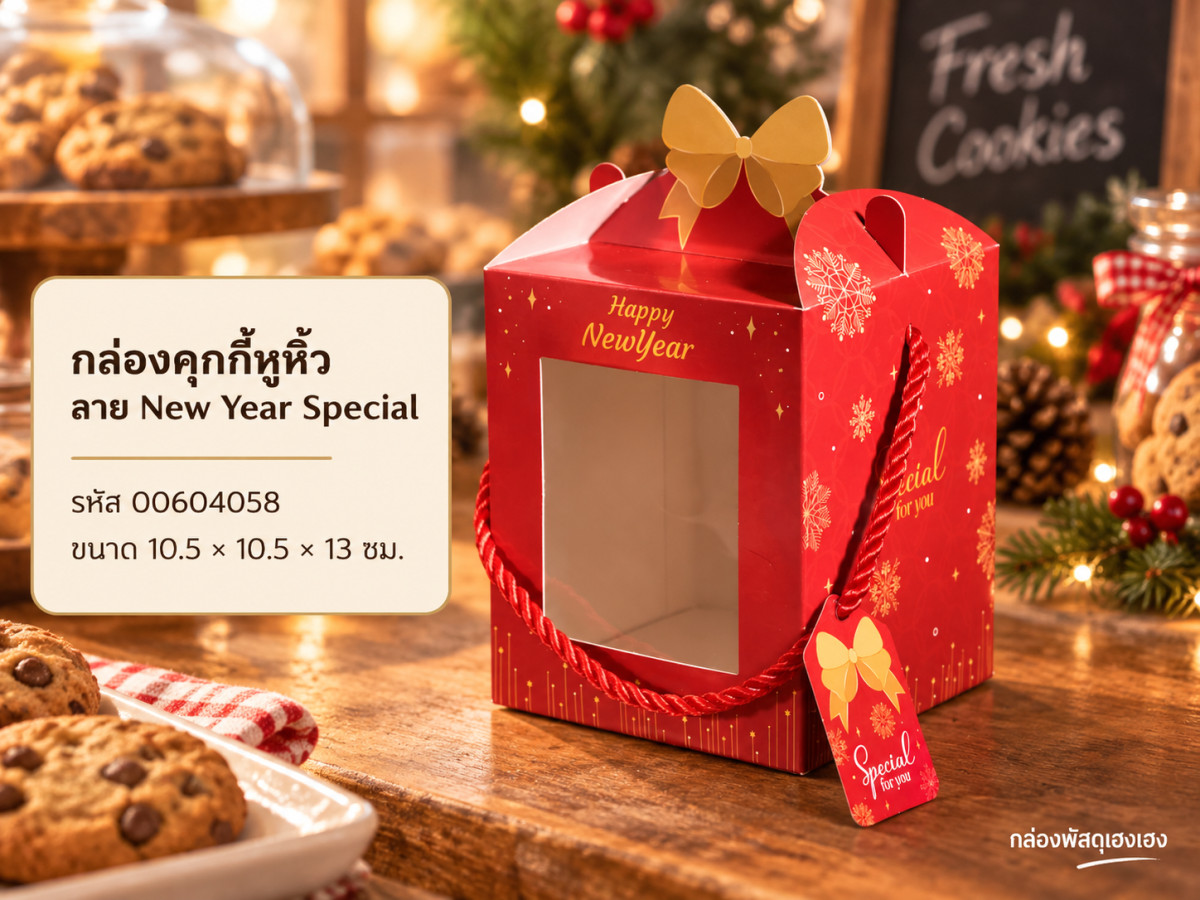 กล่องคุกกี้หูหิ้ว ลาย New year special 10.5x10.5x13 ซม.