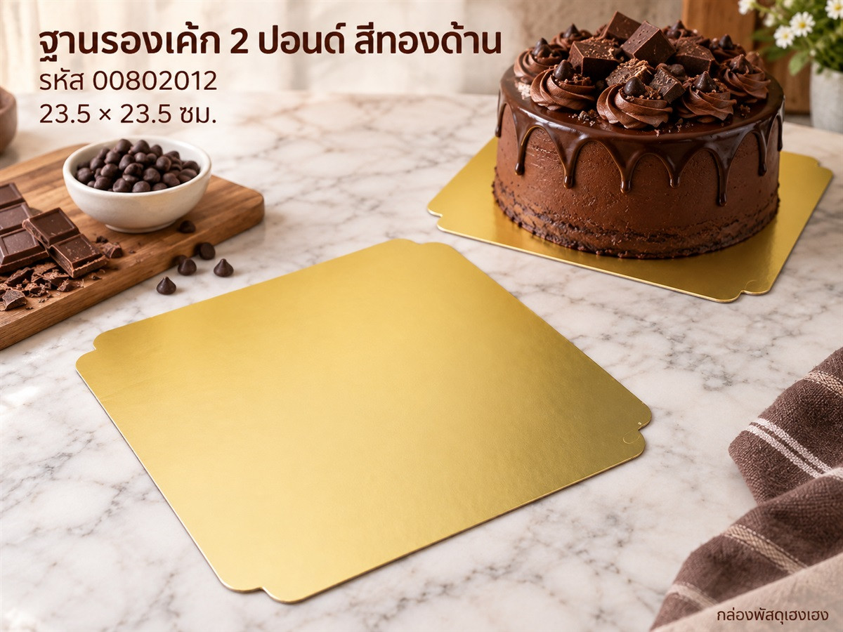ฐานรองเค้ก 2 ปอนด์ สีทองด้าน ขอบหยัก