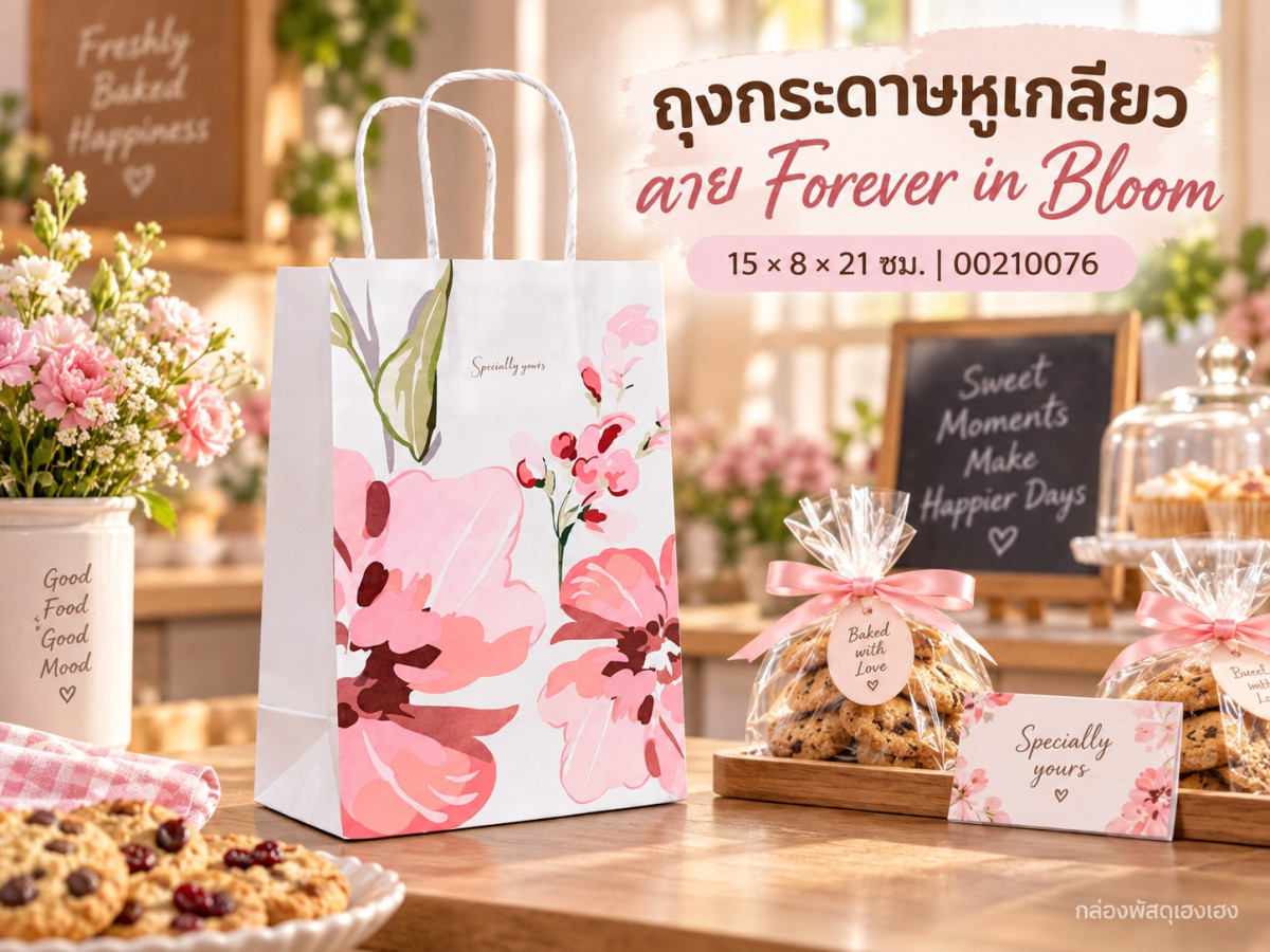 ถุงกระดาษหูเกลียว ลาย Forever in Bloom 15x8x21 ซม.