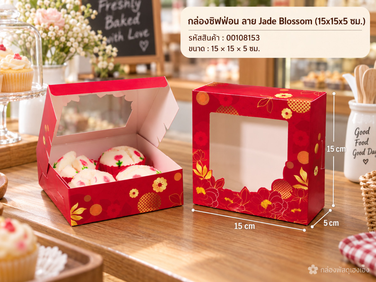 กล่องชิฟฟ่อน ลาย Jade Blossom (15x15x5 ซม.)