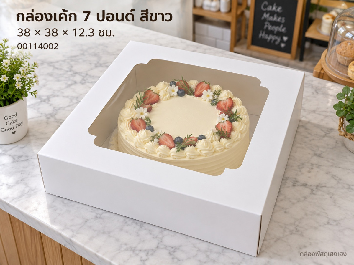 กล่องเค้ก 7 ปอนด์ สีขาว 38x38x12.3 ซม.
