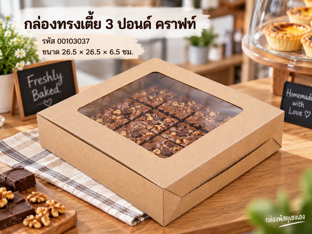กล่องทรงเตี้ย 3 ปอนด์ คราฟท์ 26.5x26.5x6.5 ซม.