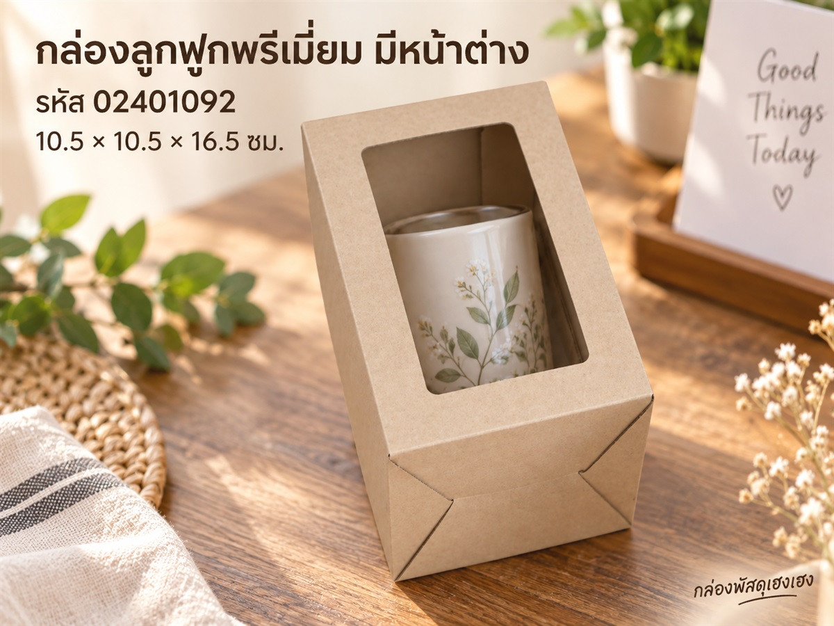 กล่องลูกฟูกพรีเมี่ยม เจาะหน้าต่าง 10.5x10.5x16.5 ซม.