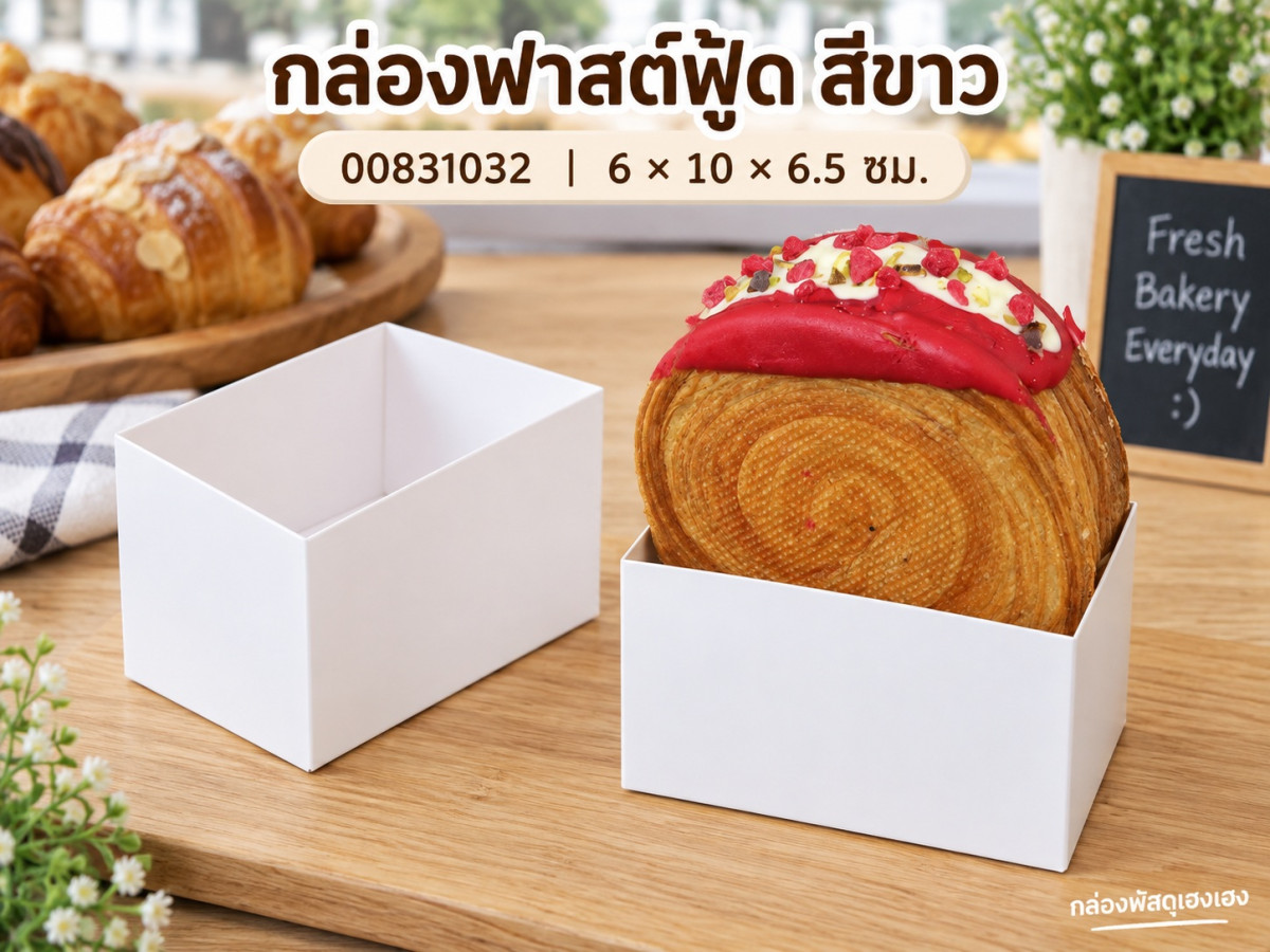 กล่องฟาสต์ฟู้ด สีขาว 6x10x6.5 ซม.