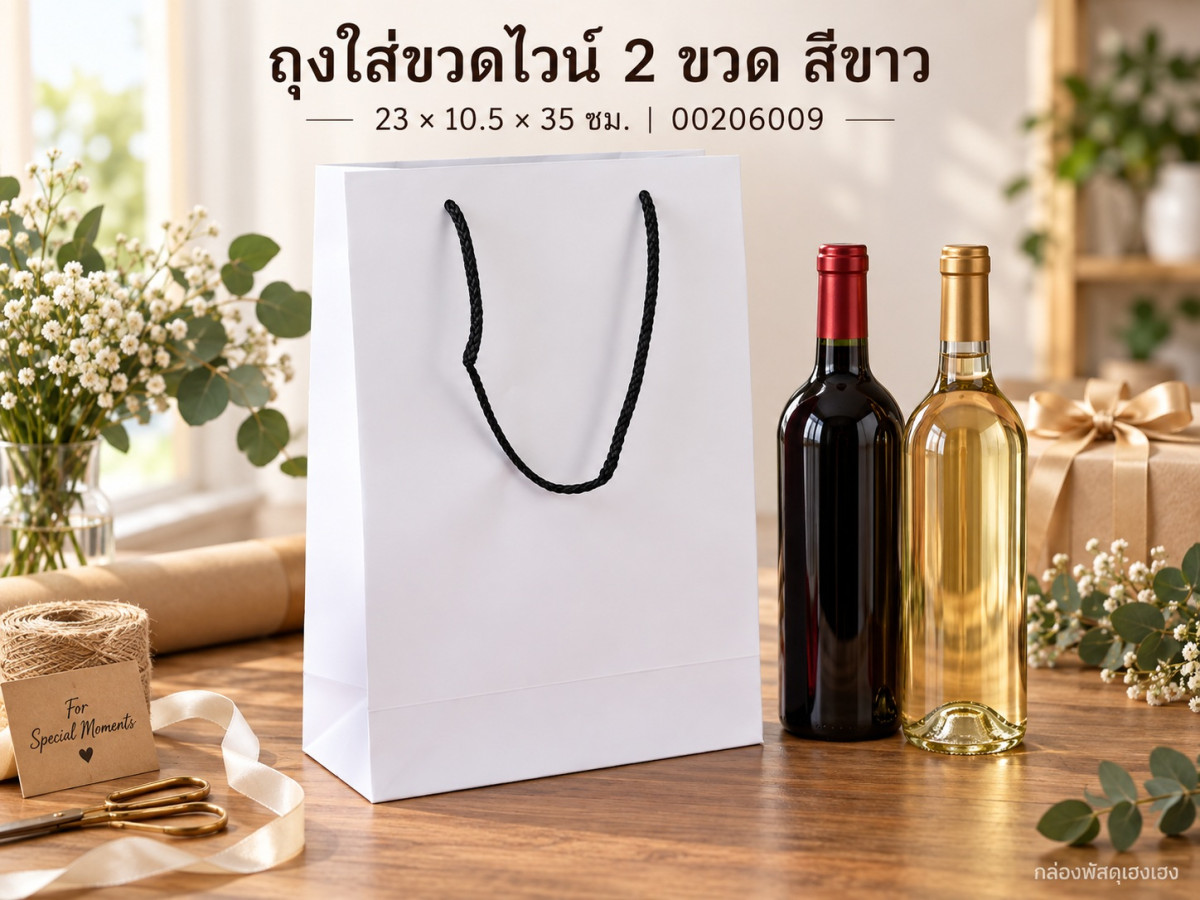 ถุงใส่ขวดไวน์ 2 ขวด สีขาว 23x10.5x35 ซม.