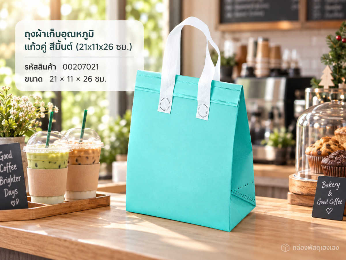 ถุงผ้าเก็บอุณหภูมิ แก้วคู่ สีมิ้นต์ (21x11x26 ซม.)