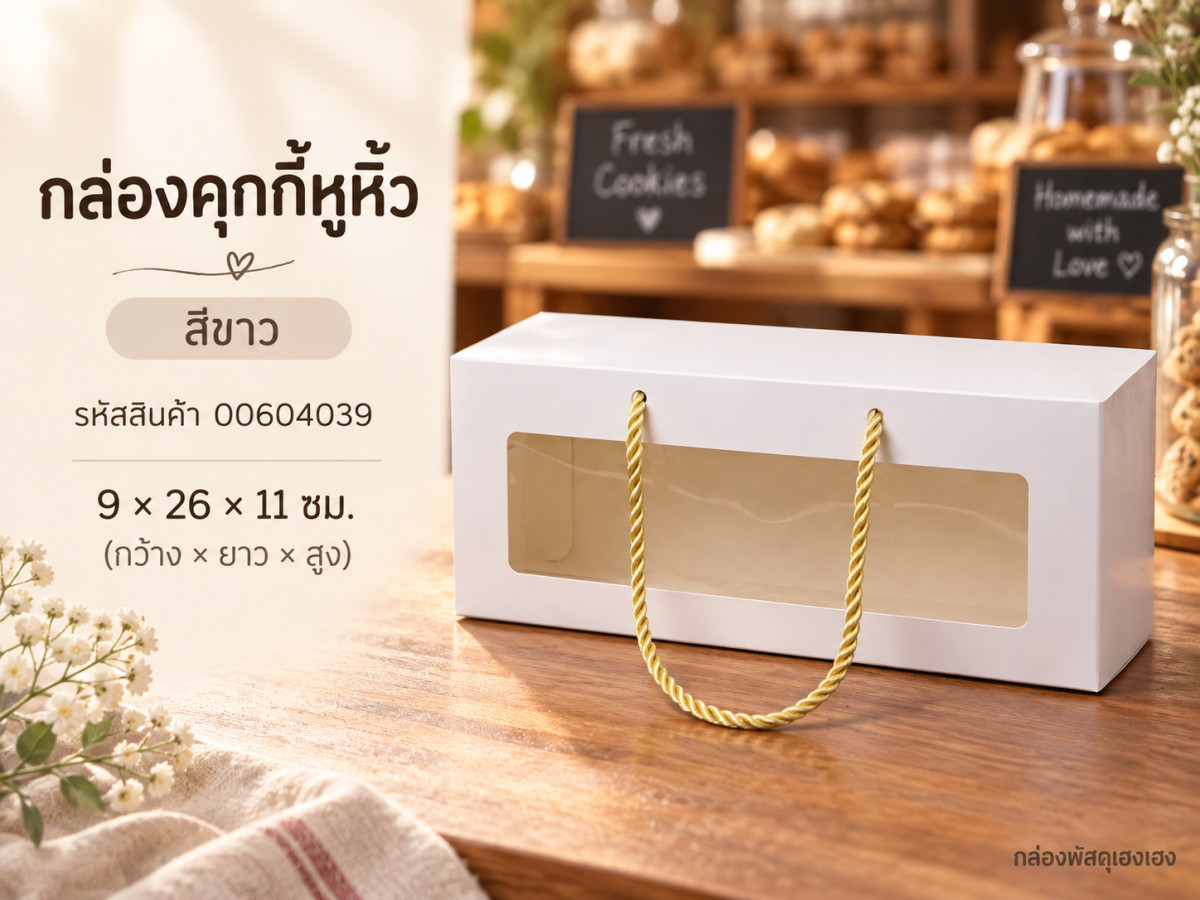 กล่องคุกกี้หูหิ้ว สีขาว 9x26x11 ซม.