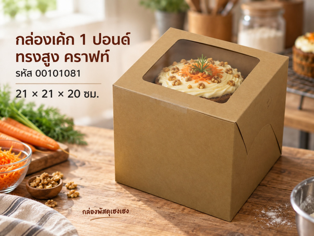 กล่องเค้ก 1 ปอนด์ ทรงสูง 20 ซม. คราฟท์ 21x21x20 ซม.
